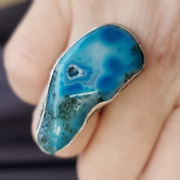 New Overzized Solar Quartz Agate 925 Silver Statement Ring. - Picture 8 of 16